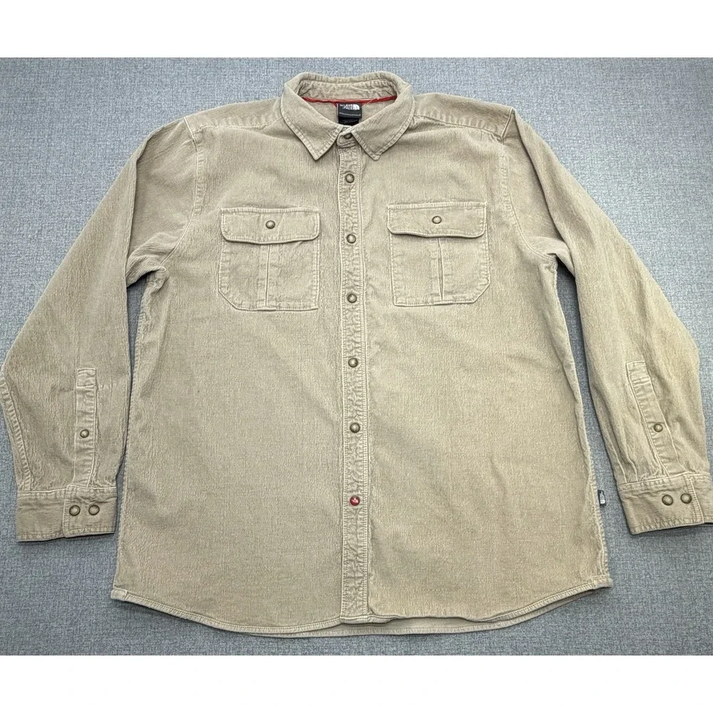The North Face Corduroy Snap Button Shirt Men's XL Beige Tan Utility Outdoor